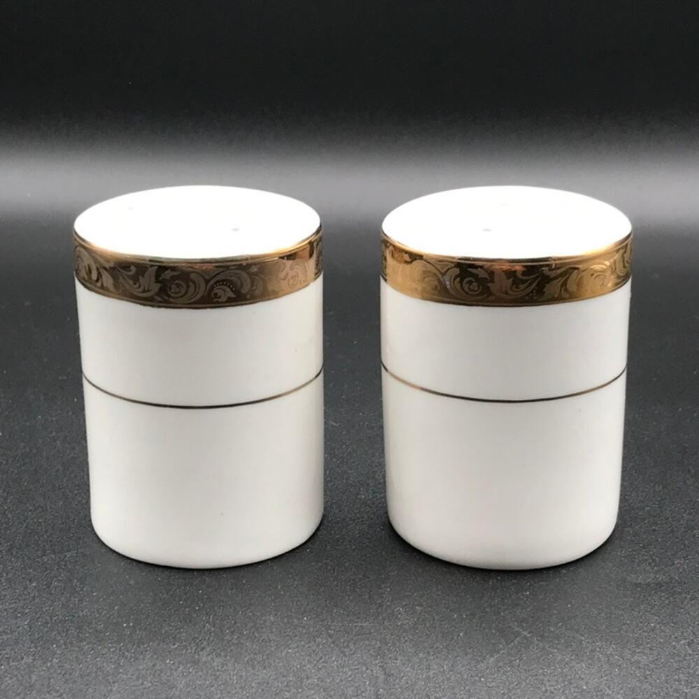 Sango White and Gold Salt and Pepper Shakers